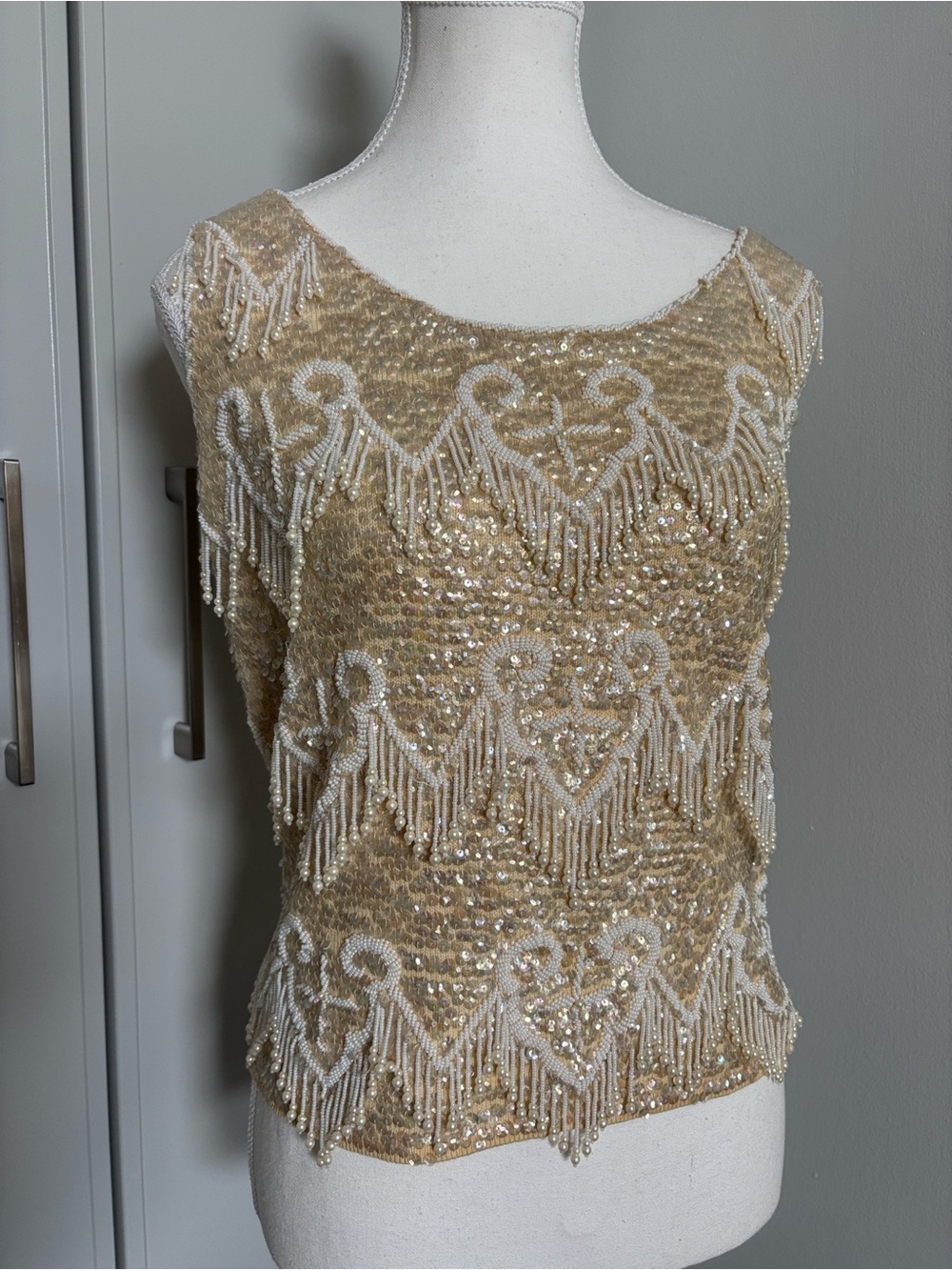 Vintage 1960’s Beaded Cream Sequin Sleeveless Top